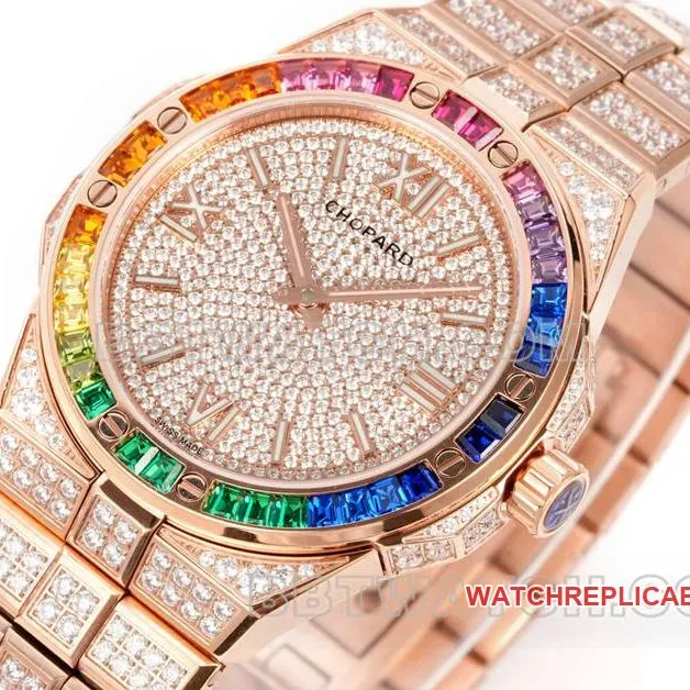 Chopard1:1replica watch GH factory snow mountain proud wing 41mm pavé diamond color sapphire crystal ring rose goldfront live photo