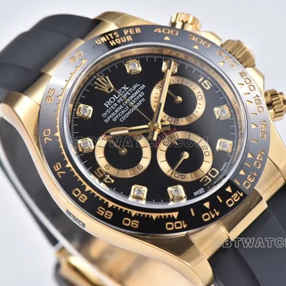 C Factory RolexDaytona1:1super cloneblack dialyellow gold rubber model m116518ln-0078front live photo