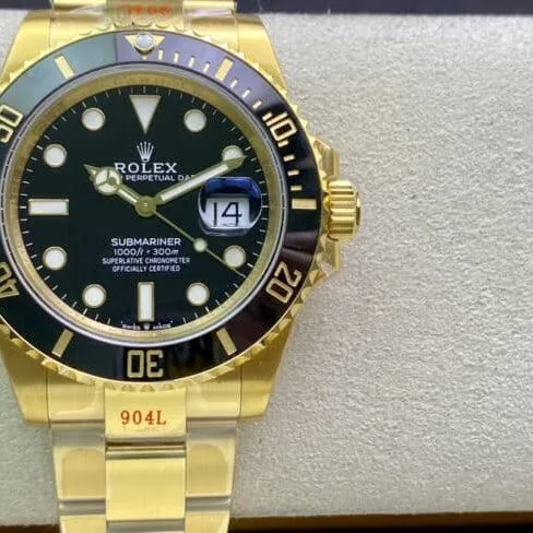 VS Factorytop-tier replicaRolex all gold Black Submariner men's mechanical watch 41mm new shell type genuine mold opening front view
