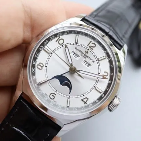 Vacheron Constantintop-tier watch Wulu type full date display series men's white dial black belt mechanical front view
