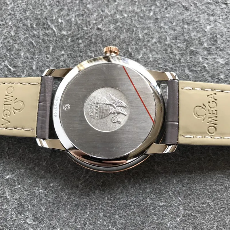 Omegatop-tier watch Diefei series white leather strap men's mechanical watch side view