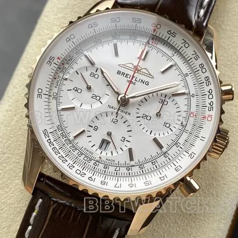 collectible watch aviation chronograph BLS factory Breitlingrose goldwhite dialleather strap model front live photo