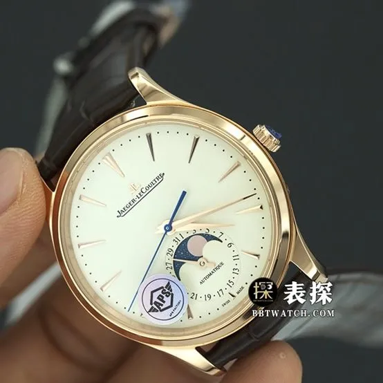 APS factory master Jaeger-LeCoultre1:1replica watch eggshell yellow plate rose goldmoon phaseleather strap model 1362511clasp picture