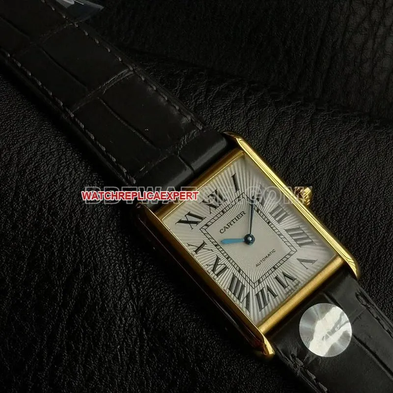 Cartier watch F1 factory tank white dialyellow gold case 2899MCmovementleather strap model side live photo