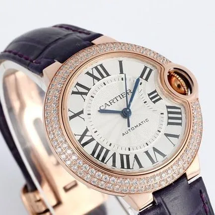 V6 factory Cartiertop-tier watch blue balloon series 33mm automatic movementwhite dial blue belt ladies watch front view