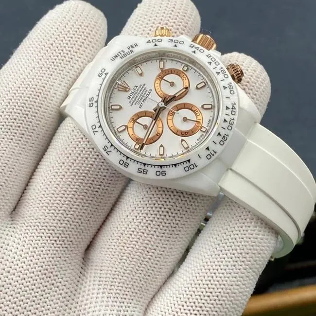 Rolextop-tier watch Daytona automatic movement men's white dialrubber strap watch front view