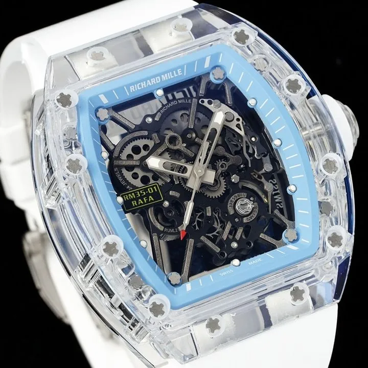 Richard Mille Men's Watch Transparent Hollow Disc Rubber Model RM35-01front live photo