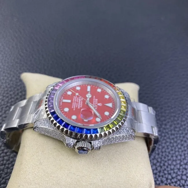 Rolextop-tier fully automatic movementSubmariner series red plate steel bracelet watch front view