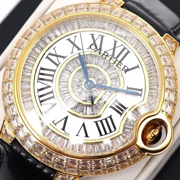 Cartier Watch Cartier Blue Balloon Square Diamond Full Diamond Watch Front View