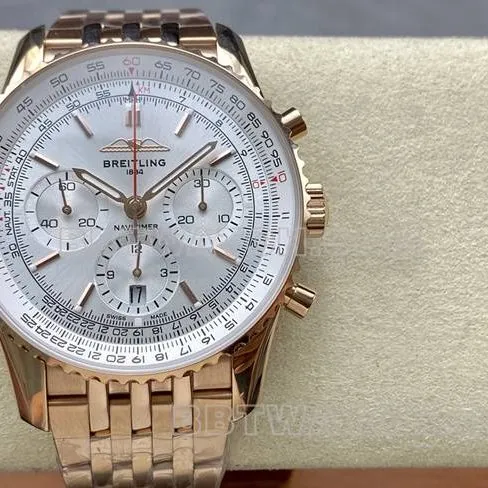 1:1replica watch BLS factory Breitling aviation chronograph silver white dialrose goldsteel bracelet front live photo