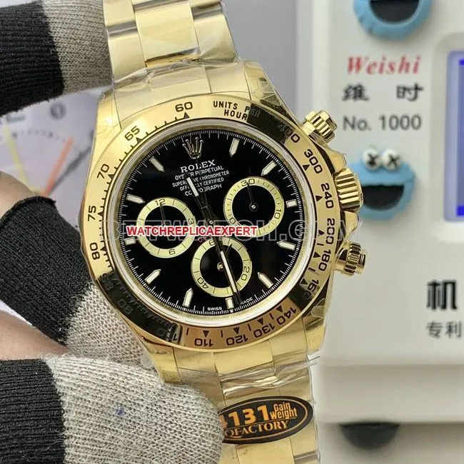 QF factory 1:1replica watch DaytonaRolexblack dialyellow gold4131 mechanical side live photo