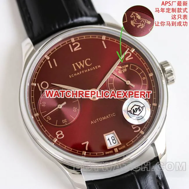 collectible watch Portugal APS factory IWC red plate leather braceletfront live photo