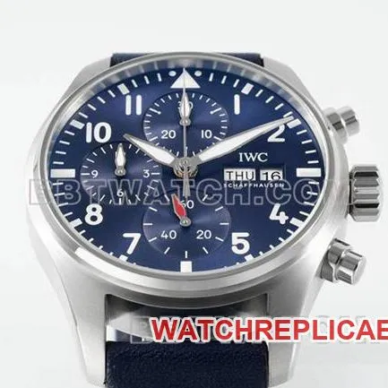 IWC collectible watch APS factory pilot blue dialchronograph69385movementleather strap model front live photo
