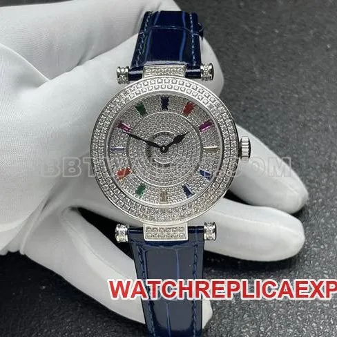 Frank Muller 1:1replica watch quartzABF factory diamond bezel blue leather braceletfront live photo