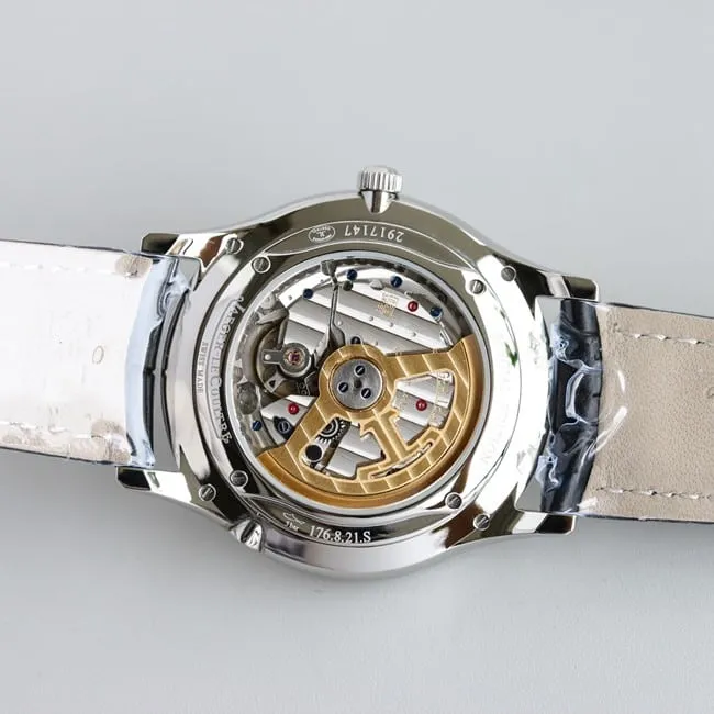 TW factory Jaeger-LeCoultre perpetual calendar top-tier watch men's black dial black belt master series fully automatic movementleather strap watch front view