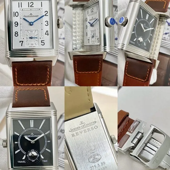 Jaeger-LeCoultretop-tier watch flip series manual winding white dial brown belt watch front view