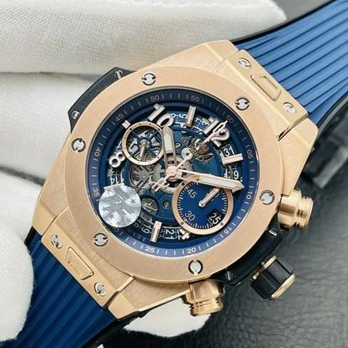 top-tier replicaHublot Big Bang Series 44MM gold case blue rubber watch clasp picture