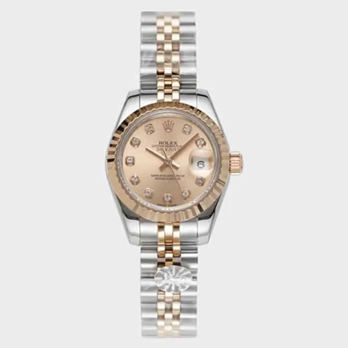 Top-tier watch Rolex women's gold plate Datejuststeel bracelet watch front view