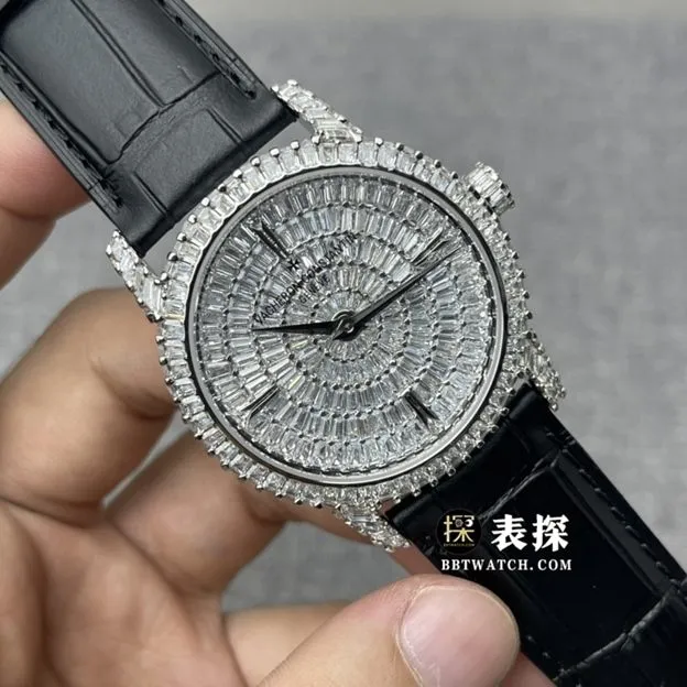 Vacheron Constantin watch ladies pavé diamond dial leather strap model pictures and prices caseback live photo