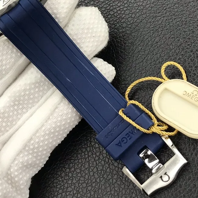 OR factory top-tier watch Omega men's blue dial blue belt Seamaster series watch front view