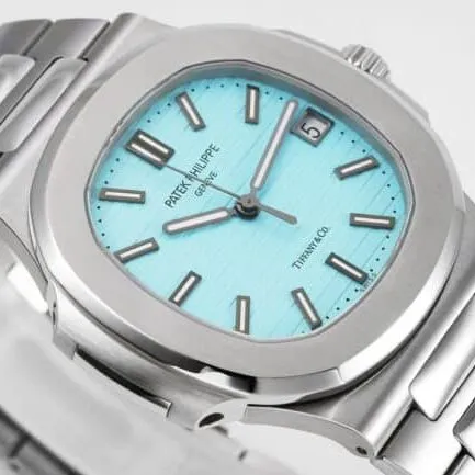 top-tier watch Patek Philippe 170th Anniversary Nautilus 5711 white steel blue bottom men's mechanical watch front view