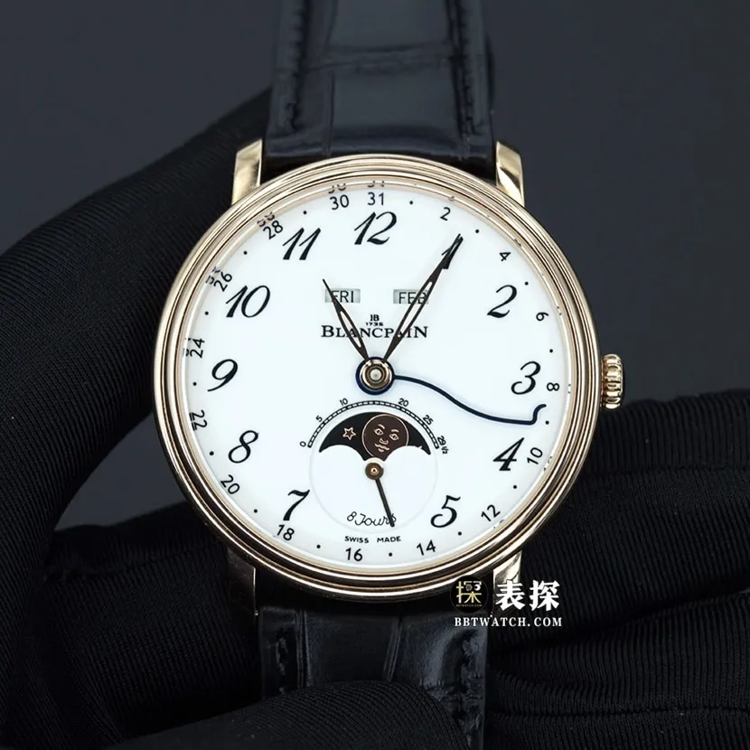 OM FactoryBlancpain classic 6654top-tier 1:1high-quality watch men's moon phase display white dialleather strap model pictures and prices front live photo