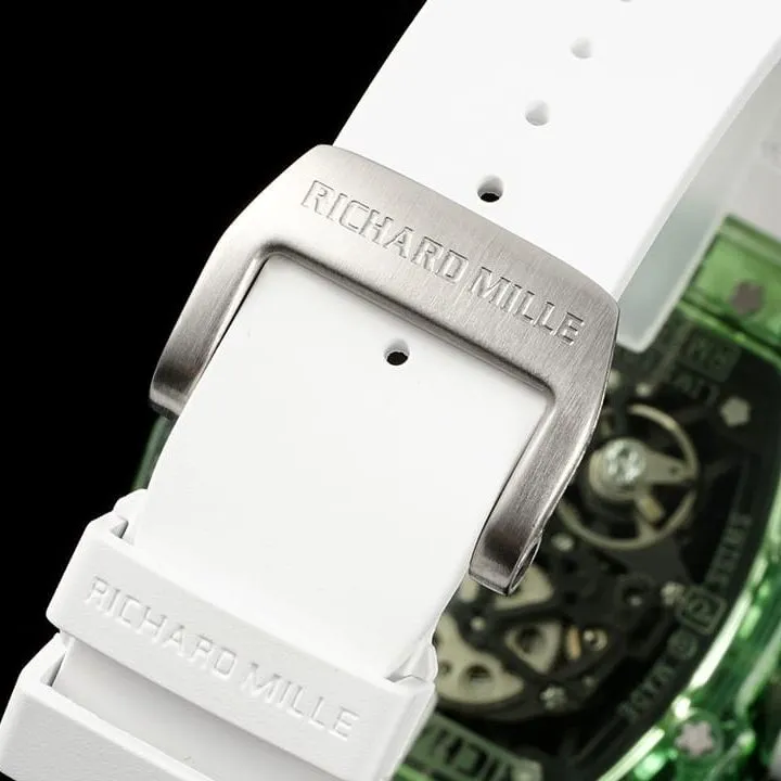 Richard Mille men's top-tier watch green transparent hollow plate rubber model RM35-01front live photo