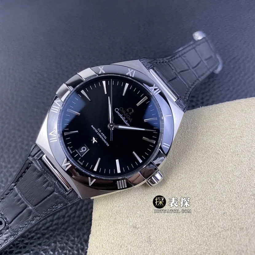 SBF factory Omega constellation watch men's black dialleather strap model pictures and prices front live photo