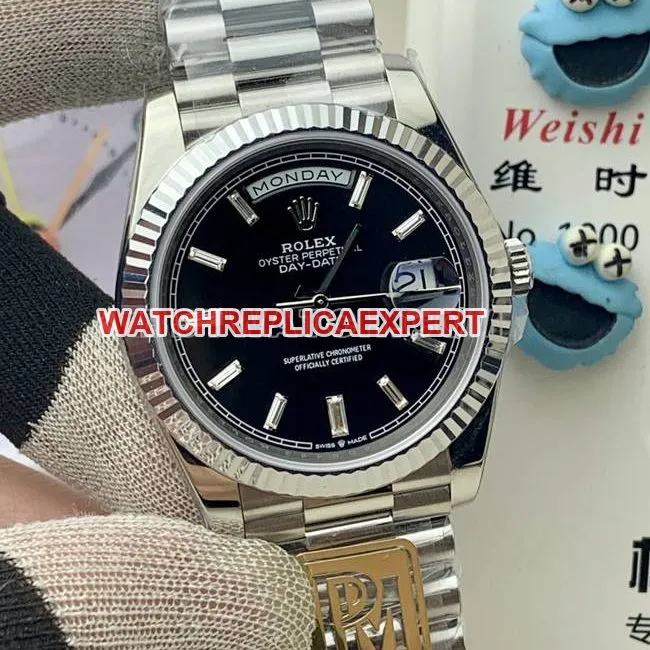 collectible watch PPM factory Rolex Day-Date mechanical black dialfront live photo