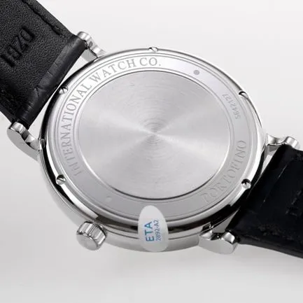 V7 factory IWC top-tier replicahigh-quality watch men's white dial black belt wave Fino series disc automatic movementleather strap watch front view