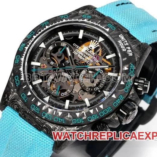watch TW factory Rolex Daytona black dial black shell blue nylon bracelet front live photo