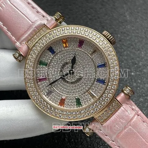 Frank Muller quartztop-tier watch ABF factory diamond plate gold diamond bezel pink leather braceletfront live photo