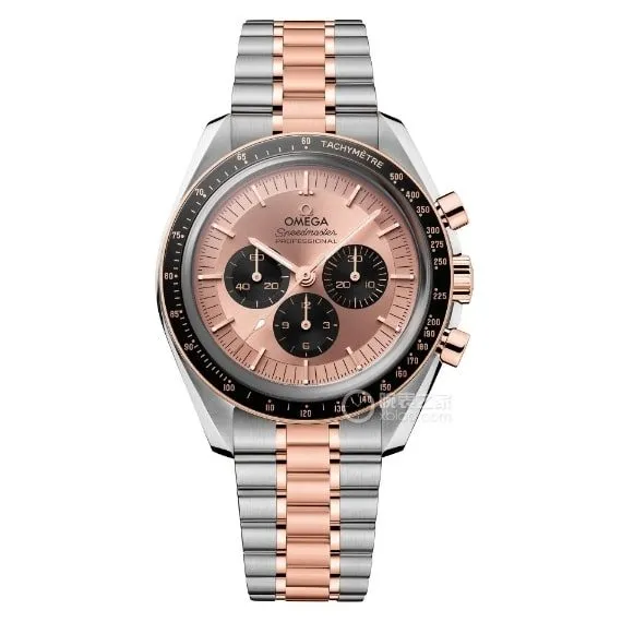 Omega Speedmaster pink gold plate gold steel bracelet model 310.20.42.50.99.001front live photo