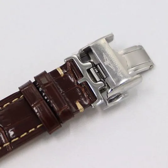 GS factory Longines famous series moon phase watch watch white dial brown bracelet front view