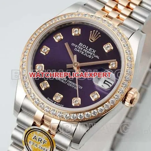 ARF FactoryRolex log top-tier 1:1high-quality purple plate diamond bezel31mm intergold five-lattice chain link278381side live photo