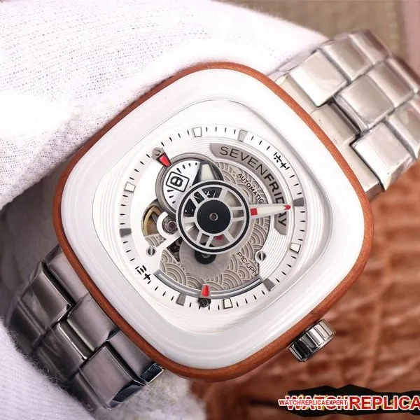 seven day display five watch SEVENFRIDAY/automatic movementmen's watch Swiss steel bracelet large dial white front view