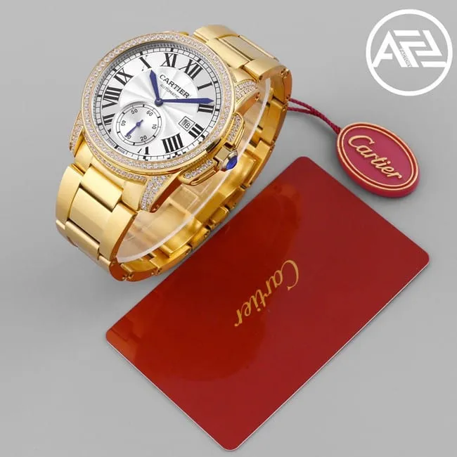 top-tier watch Cartier men's automatic movement white dial gold steel bracelet Kalibo series watch clasp picture