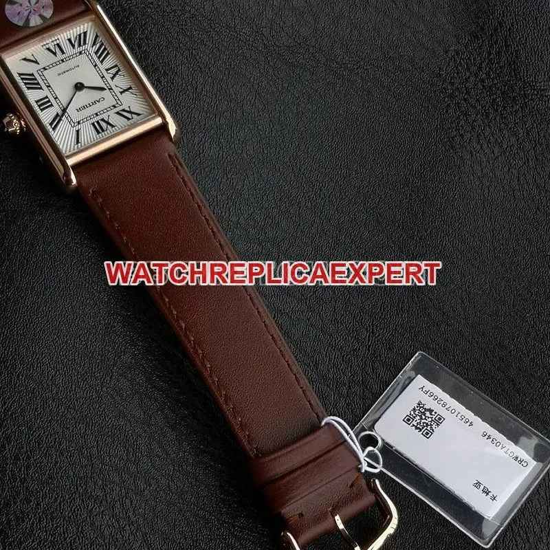 Cartier collectible watch F1 factory tank white dialrose gold case 2899MCmovementleather strap model front live photo