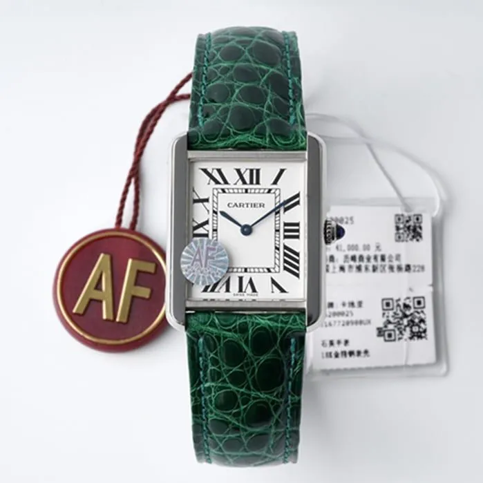 top-tier watch Cartier women's white dial tank series leather strap watch front view