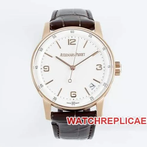 APSAudemars PiguetCODE1:1super clonewhite dialrose gold shell leather strap model 15210front live photo