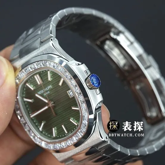 PPF FactoryPatek Philippe sporty and elegant top-tier 1:1super watch men's green dial diamond steel bracelet model pictures and prices side live photo