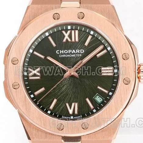 top-tier watch ChopardGH factory snow mountain proud wing green dial41mmrose gold steel braceletfront live photo