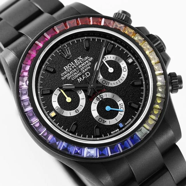 Rolex modified watch top-tier replicaDaytona series men's black dialsteel bracelet fully automatic movement watch front view