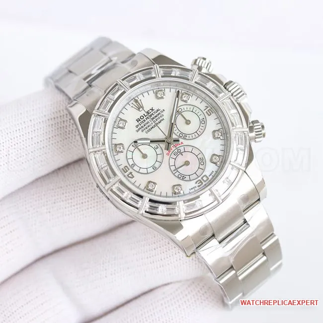 collectible watch PPM factory DaytonaRolex white mother-of-pearl dial 4130 mechanical front live photo