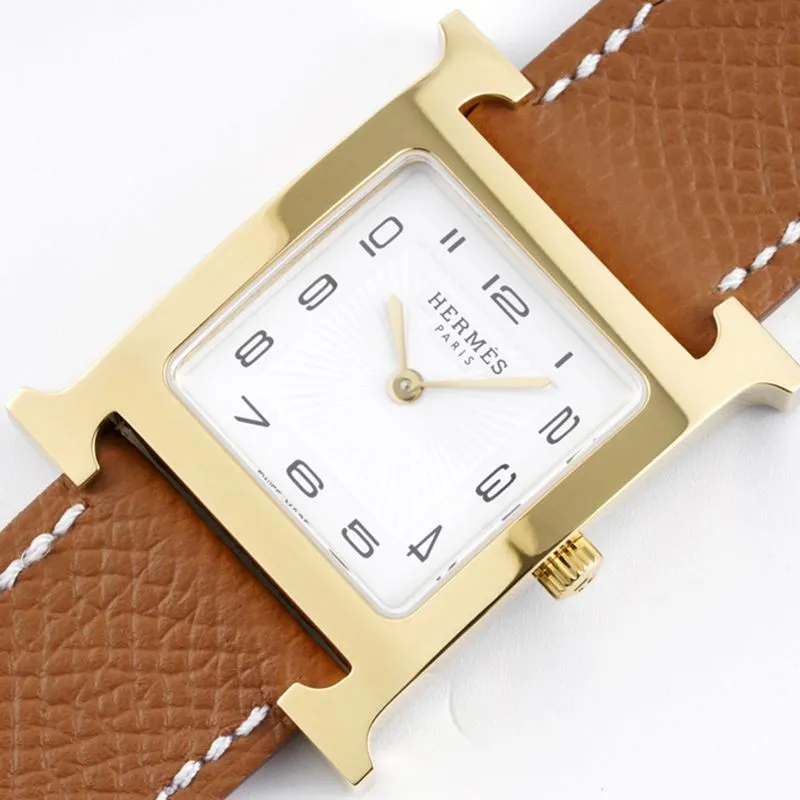 Hermès ladies' watchtop-tierhigh-quality replicaHeureH series quartz square fashion watch khaki braceletrose gold plate front view