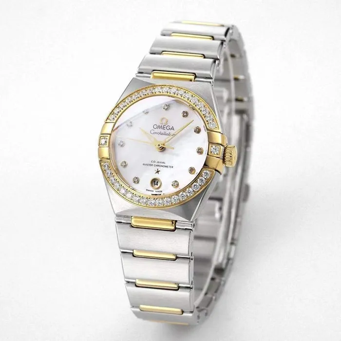 Top collectible watches Omega Women's White Plate Constellation Series Steel Strap Wristwatch Movement Diagrams