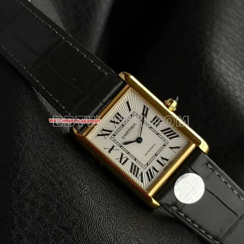 Cartier watch F1 factory tank white dialyellow gold case 2899MCmovementleather strap model front live photo