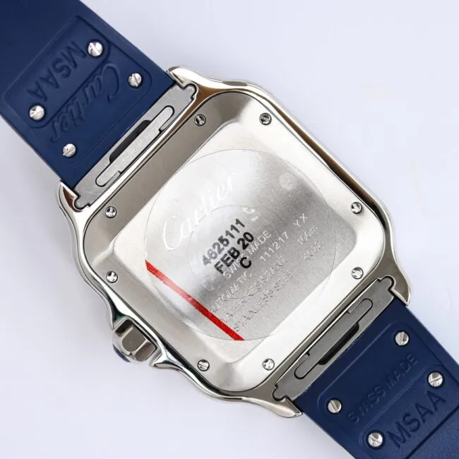 Front view of the new GF Santos rubber strap men's watch from the famous high-quality Cartier