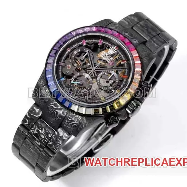 TW factory RolexDaytona1:1super carbon fiber hollow disc color diamond bezelfront live photo