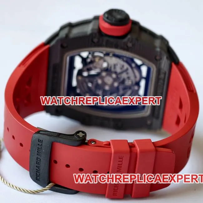 top-tier watch RM35-02 UMI factory Richard Mille black shell red strap front live photo